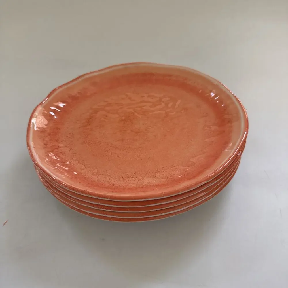 5 Sur La‎ Table Melamine Salad Dessert Plates CORAL Pink Summer Beachy